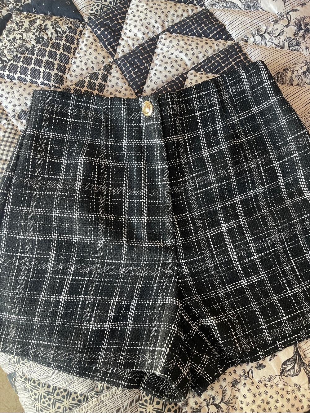 Zara Black and White Tweed High-Waist Shorts